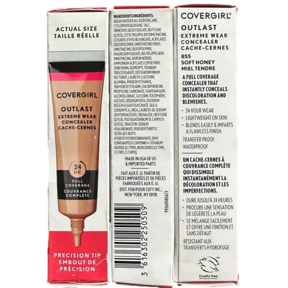 New 3 Covergirl Outlast Extreme Wear Concealer‎ Full Coverage 855 Soft Honey